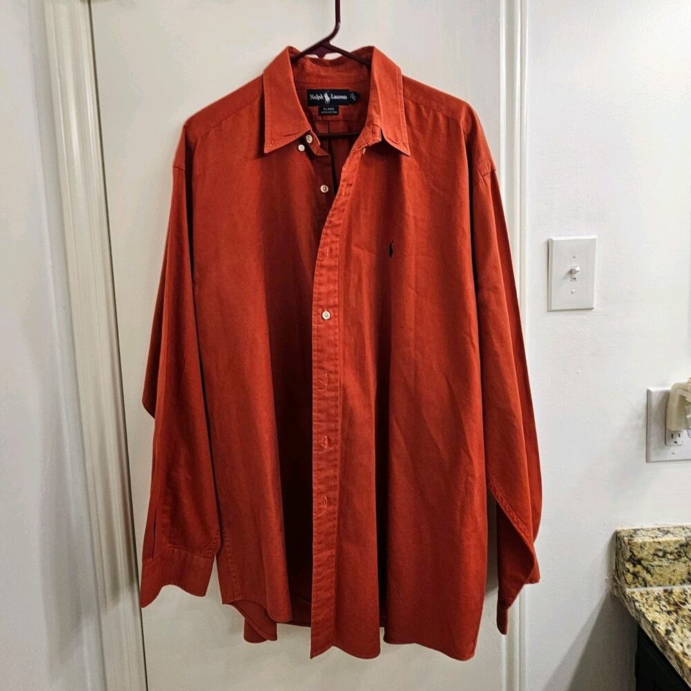 Men's Ralph Lauren The Blaire Polo Long Sleeve Button Down Shirt Burnt Orange